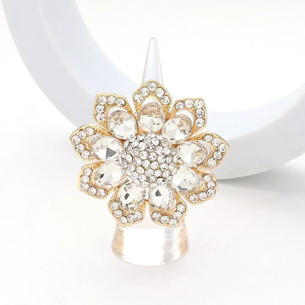 Oval Glass Stone Flower Stretch Ring